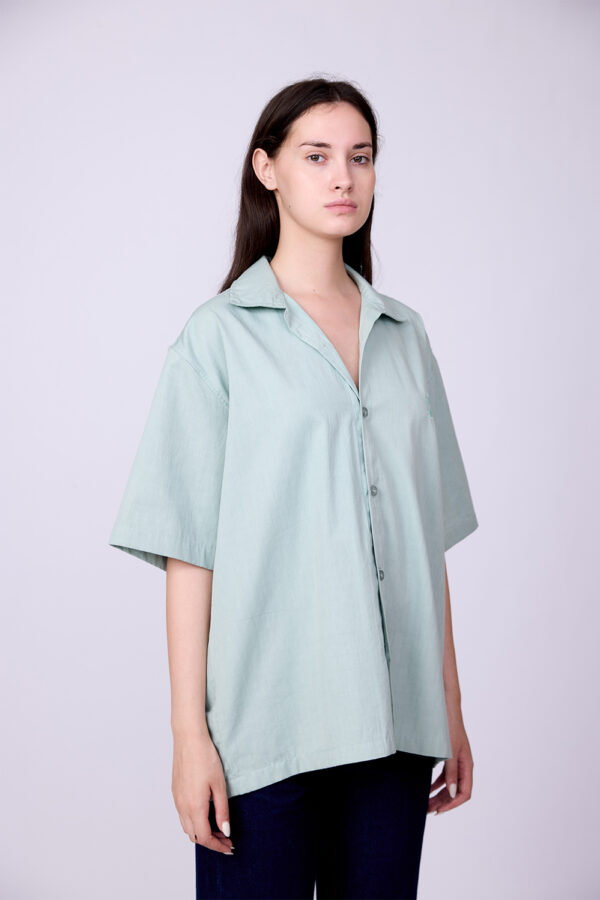 PISTACHIO GREEN CUBAN COLLAR SHIRT